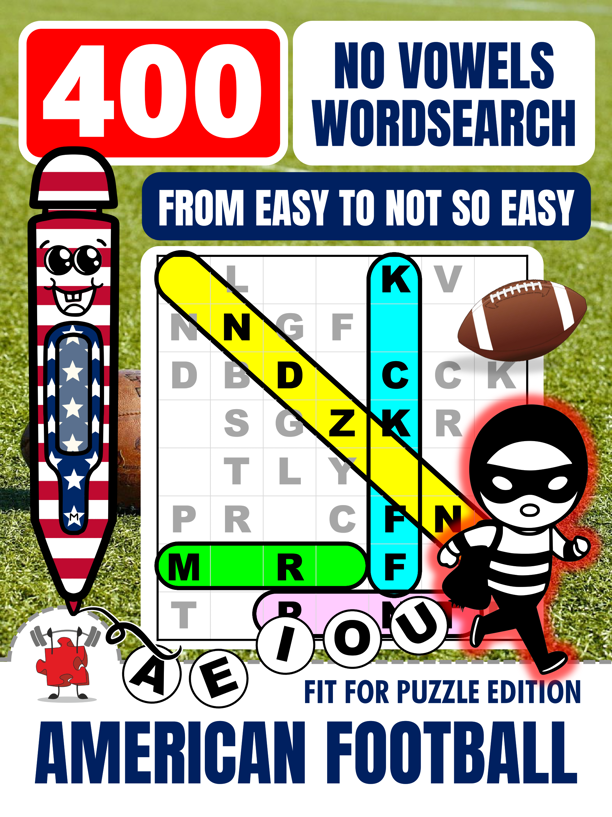 AMERICAN FOOTBALL 400 No Vowels Wordsearch Puzzles For Adults 1