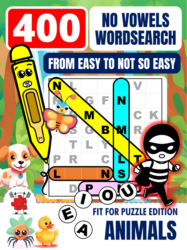 ANIMALS 400 No Vowels Wordsearch Puzzles For Adults - Fit For Puzzle Edition_1