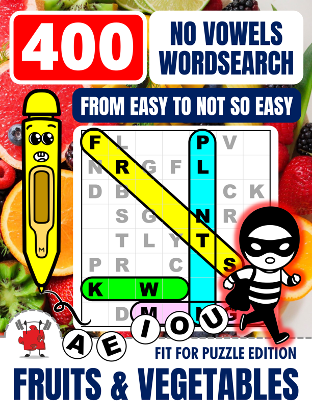 FRUITS AND VEGETABLES 400 No Vowels Wordsearch Puzzles For Adults 1