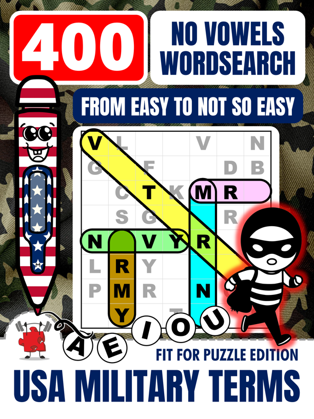 USA MILITARY TERMS 400 No Vowels Wordsearch Puzzles For Adults 1